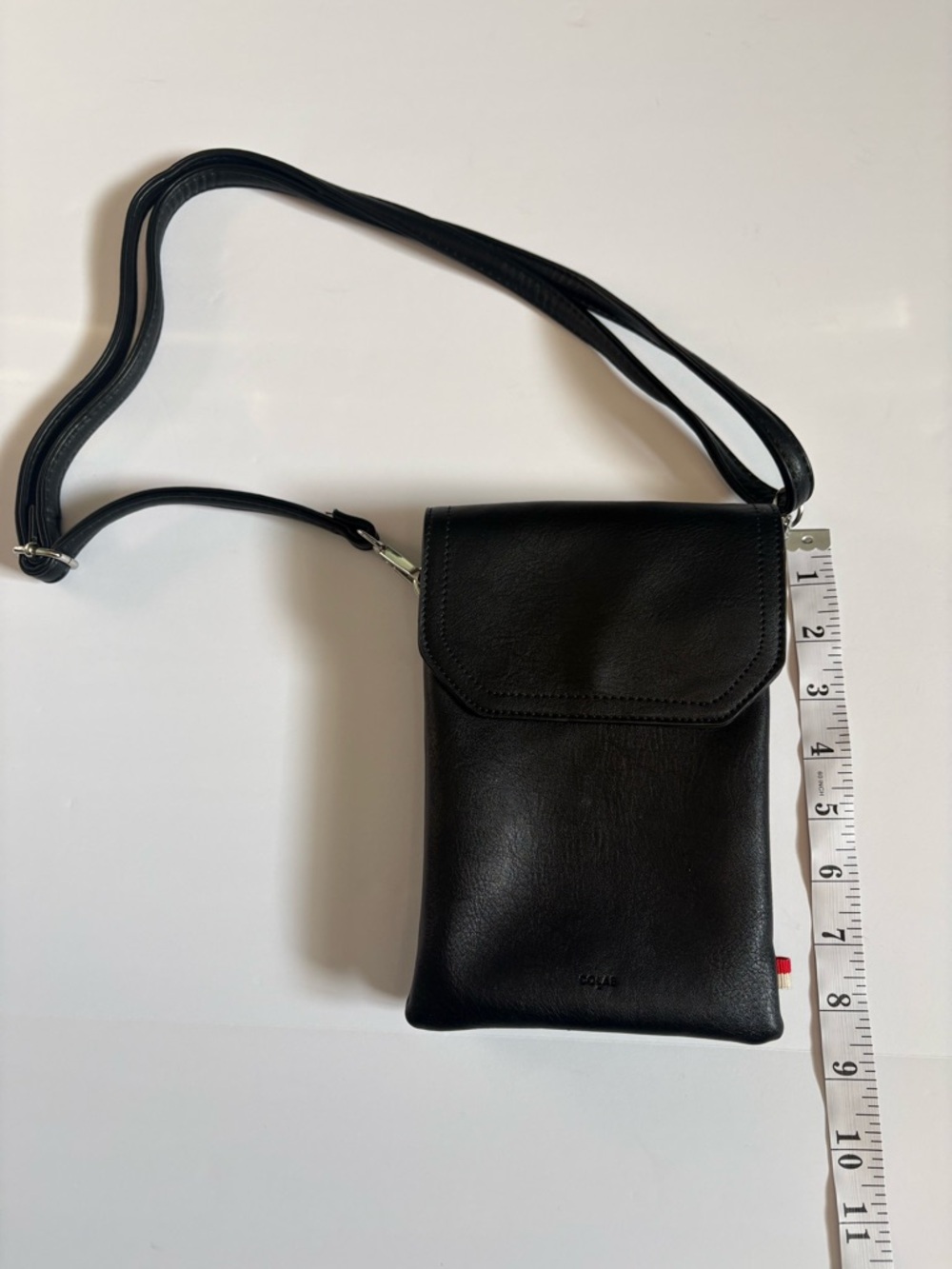 Colab Black Vegan Leather Crossbody bag with Flap. 3 compartments, card holder. - Picture 2 of 14